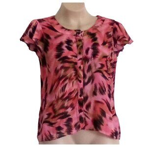 Women's X-LARGE Pink Abstract Print Button-Front Blouse